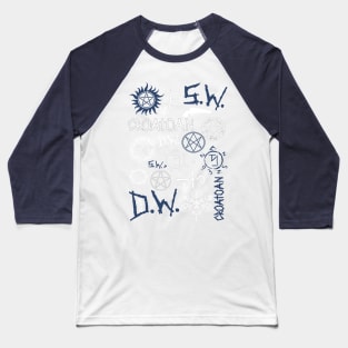 SPN Angel and Demon Sigils (white/blue version) Baseball T-Shirt